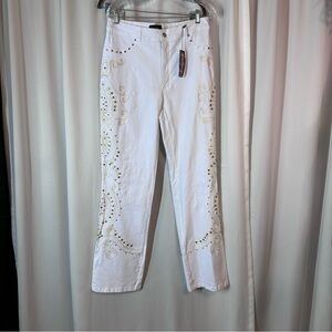 $298 BrazilRoxx Embellished Embroidered Jeans Sz 12 White Studded- NEW With Tags